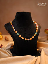 Aalaya Pearl Sea Green Bead Antique Gold Mala Necklace