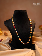 Aalaya Pearl & Dual Gem Accent Antique Gold Mala Necklace