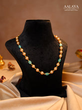 Aalaya Gold Pearl Necklace with Soft Green Crystal Mala Necklace