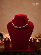 Aalaya Contemporary Pink Square Link Diamond-Finish Necklace Set