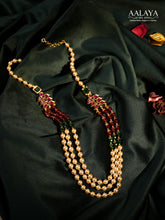 Aalaya Floral Ruby-Emerald Pearl Layered Necklace