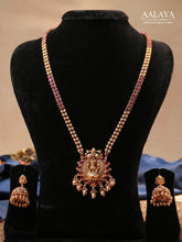Aalaya Lakshmi Temple Pendant Necklace Set with Ruby-Linked Chain & Jhumkas