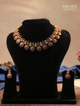 Aalaya Temple Choker Necklace Set with Ruby Lakshmi & Floral Coin Motifs