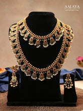 Aalaya Gutta Pusalu Temple Necklace Set with Ruby, Emerald & Pearl Danglers