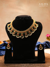 Aalaya Elegant Gutta Pusalu Temple Choker Necklace Set with Ruby, Emerald & Pearl Drops