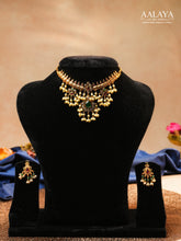 Aalaya Royal Temple Choker Necklace Set with Emerald Center & Pearl Danglers