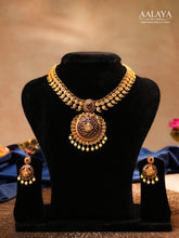 Aalaya Antique Temple Necklace Set with Lakshmi Medallion & Pearl Drops