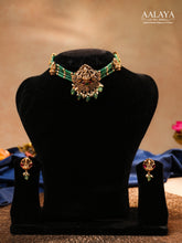 Aalaya Temple Beaded Choker Necklace Set with Lakshmi Motif & Emerald Drops