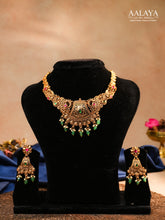 Aalaya Antique Filigree Necklace Set with Green Bead Drops