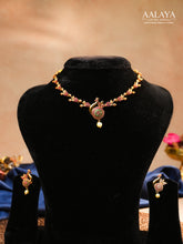 Aalaya Peacock Motif Statement Ruby and Emerald Necklace Set