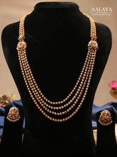 Aalaya Lakshmi Multi-Layer Beaded Haram Set with Temple Jhumkas
