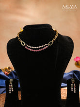 Aalaya Dual Layer Ruby Emerald and Crystal Chain Necklace Set