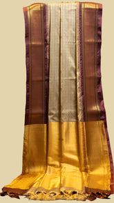 Mink Grey and Maroon Checked Pattern with Floral Butta Sico Gadwal Silk Saree