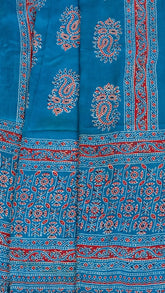 Yale Blue Modal Silk Ajrakh Dupatta