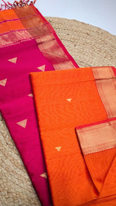 Orange & Pink Pyramid Butta Handloom Pure Maheshwari Silk Saree