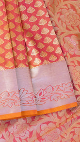 Orange and Silver Kanchipuram Silk Saree