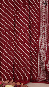 Maroon Line Patterned Ajrakh Modal Silk Saree ERA09