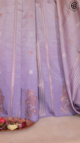 Ombre Beige and Lavendar Floral Zari Weaved Tussar Silk Saree
