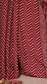 Maroon Zig Zag Line Patterned Ajrakh Modal Silk Saree ERA09