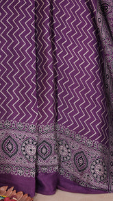 Mauve Violet Zig Zag Line Patterned Ajrakh Modal Silk Saree