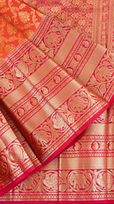 Orange, Red and Pink Bridal Kanchipuram Silk Saree