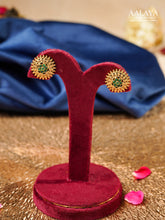 Aalaya Emerald Floral Temple Stud Earrings