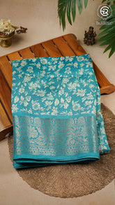 Blue Floral Pattern Viscose Dola Silk Saree