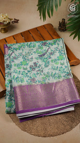 Green and Violet Floral and Bird Fancy Georgette Saree