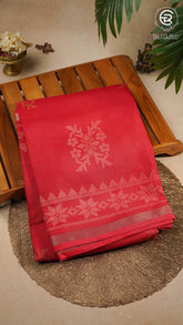 Red Floral Patterned Summer Cotton Saree