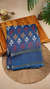 Navy Blue Arrow Dola Silk Saree