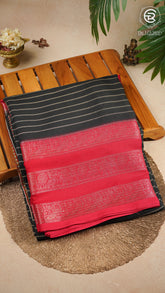 Black and Red Line Pattern Premium Georgette Saree