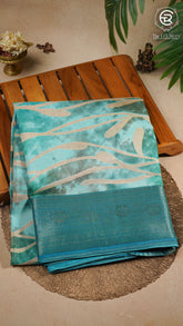 Sea Blue Green Abstract Dola Silk Saree