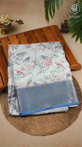 Pigeon Blue Floral and Bird Fancy Georgette Saree