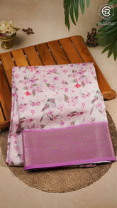 Flamingo Pink Floral and Bird Fancy Georgette Saree