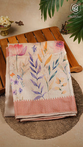 Orange Floral Patterned Tussar Silk Saree