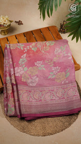 Pink Floral Brasso Silk Saree