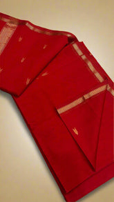 Red Arrow Zari Butta Handloom Pure Maheshwari Silk Saree