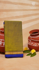 Olive Green and Blue Temple Border Narayanpet Handloom Cotton Saree