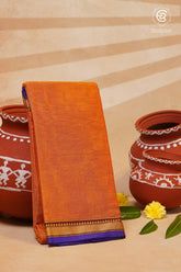 Orange and Blue Temple Border Narayanpet Handloom Cotton Saree