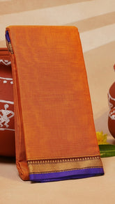 Orange and Blue Temple Narayanpet Handloom Cotton Saree