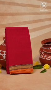 Dark Pink and Orange Temple Border Narayanpet Handloom Cotton Saree