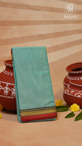 Sea Green and Maroon Temple Border Narayanpet Handloom Cotton Saree