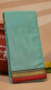 Sea Green and Maroon Temple Narayanpet Handloom Cotton Saree
