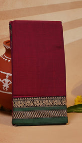 Maroon and Green Peacock Narayanpet Handloom Cotton Saree