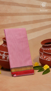 Lavender Pink and Red Temple Border Narayanpet Handloom Cotton Saree