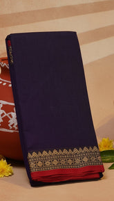 Navy Blue and Red Temple Narayanpet Handloom Cotton Saree
