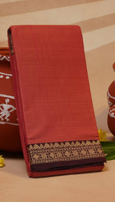 Mild Brown and Violet Narayanpet Handloom Cotton Saree