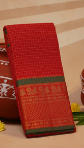 Red and Green Heavy Border Narayanpet Handloom Cotton Saree