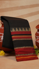 Black and Red Heavy Border Narayanpet Handloom Cotton Saree