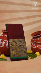 Maroon Elephant Peacock Narayanpet Handloom Cotton Saree